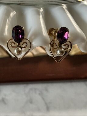 Vintage Van Dell Gold Filled Earrings Amethyst Cultured Pearl Screw Back